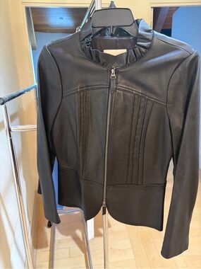 Women's Black Leather Zip-Front Jacket